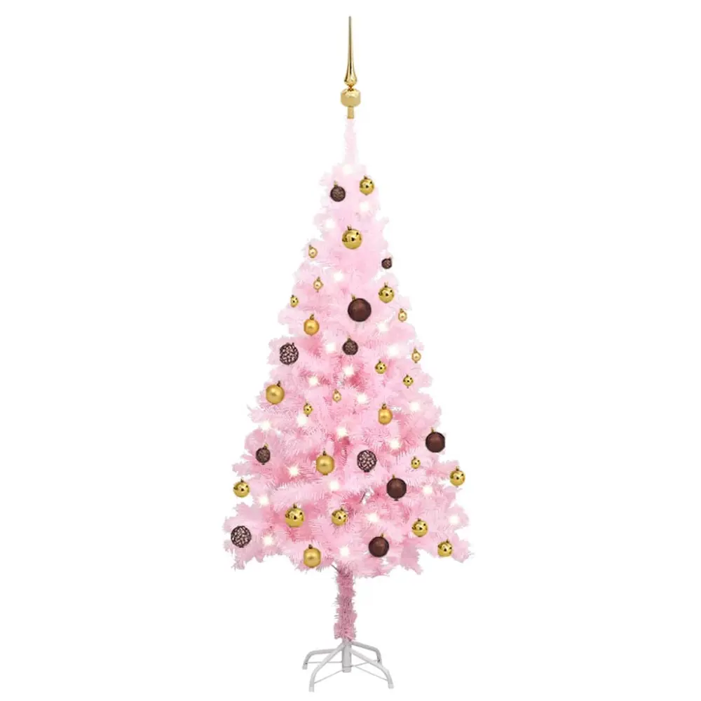 Centro de Mesa Floral vidaXL árbol de navidad preiluminado con luces y bolas rosa 120 cm