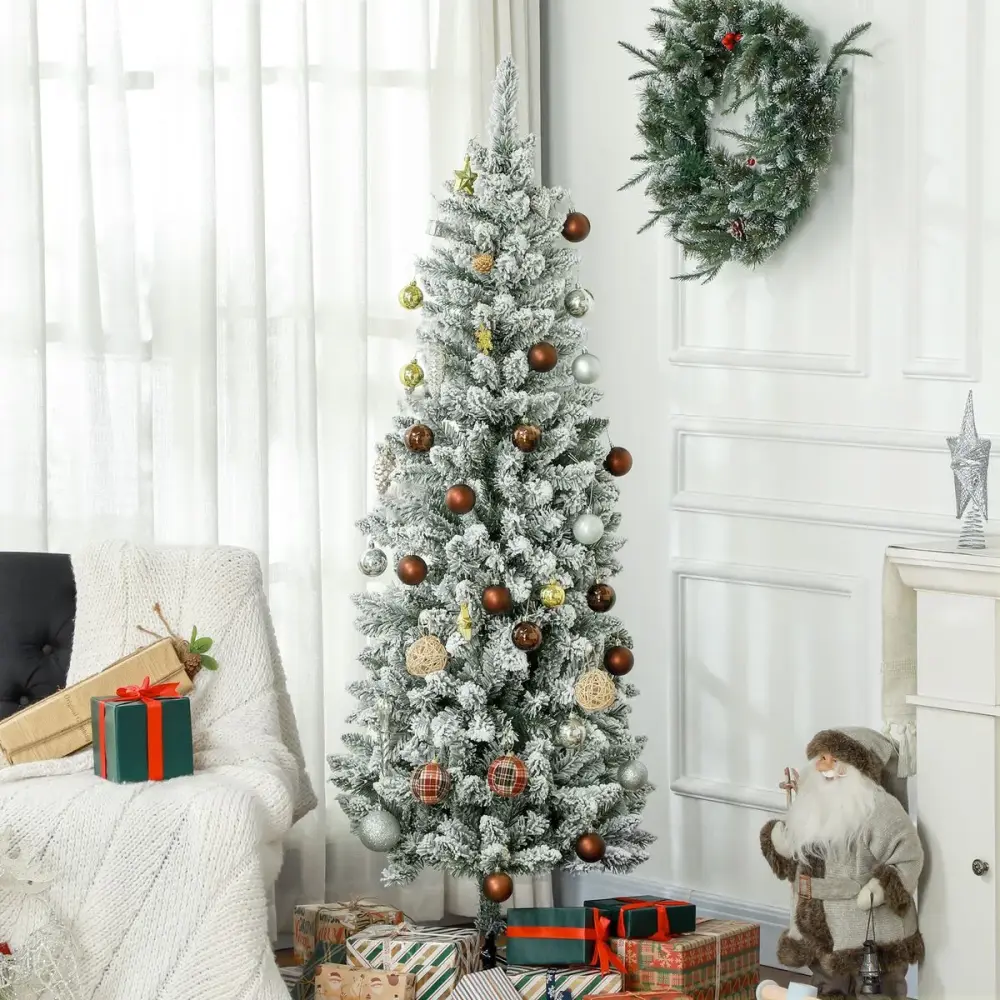 Árbol de Navidad Homcom 479 ramas con efecto nevado verde Ø65x180 cm Altura 1.2 m