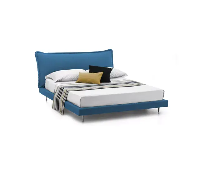 Cama doble Dabbat, Cama fija con tapizado y cabecero de tela, 100% Made Italy, apta para colchón de 160x190 cm, Azul