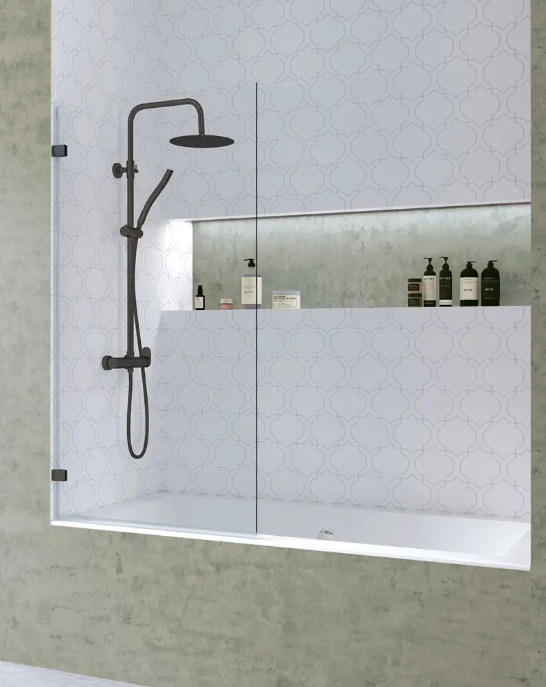 Mampara bañera abatible | altura 150cm | 85cm perfil negro mate
