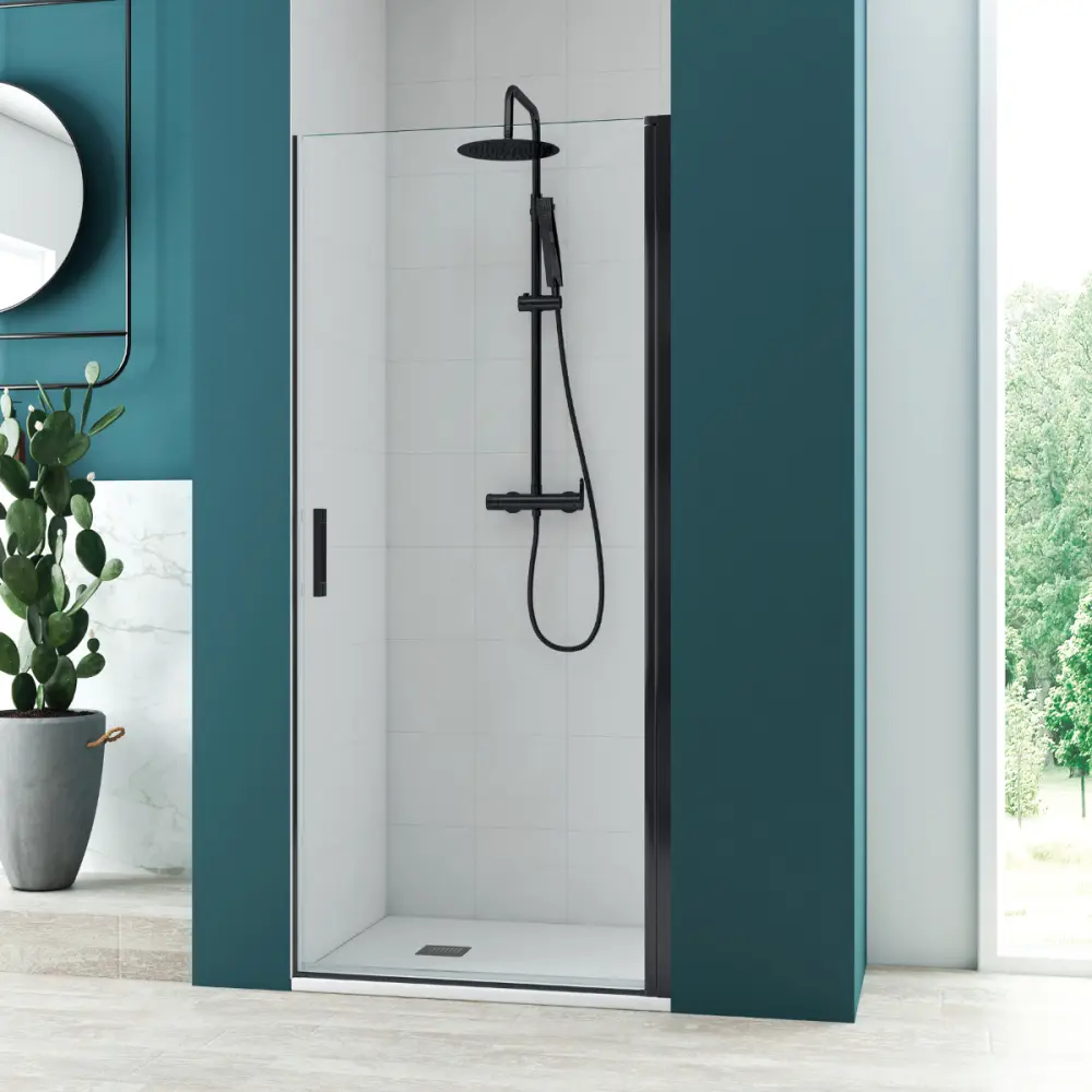 Mampara ducha frontal abatible 80cm transparente perfilerí negro