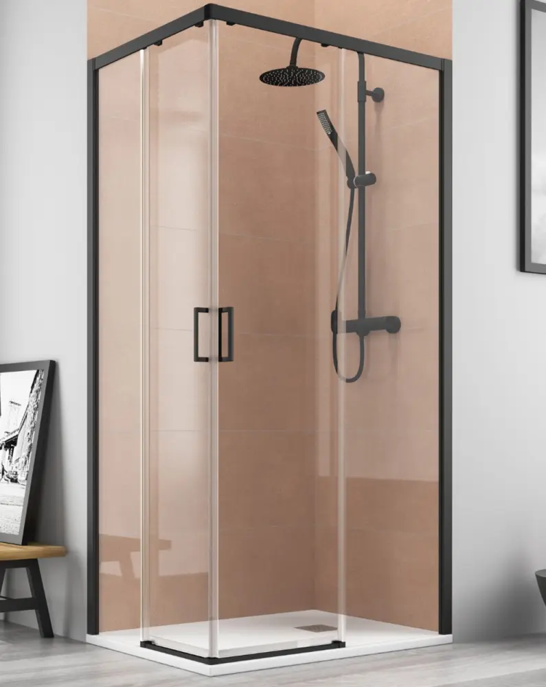 Mampara ducha rectangular angular| frente 140 lateral 80cm negro