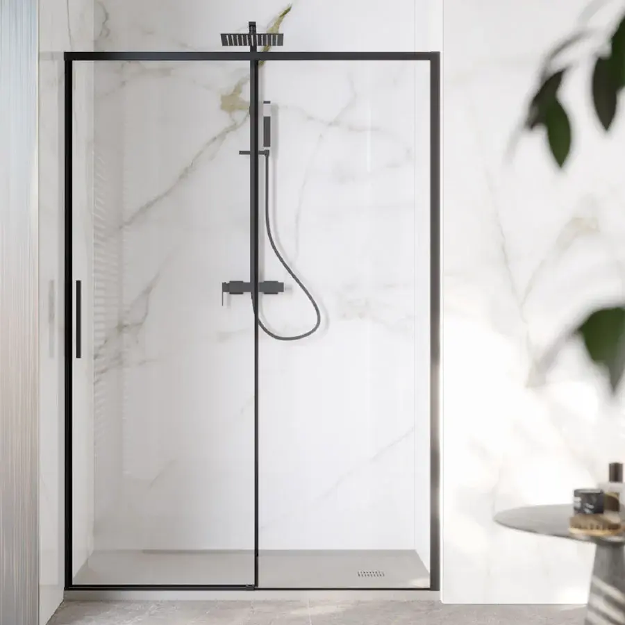 Porta doccia scorrevole per nicchia da 130 cm cristallo da 6 mm con profilo alluminio Nero versione Destra