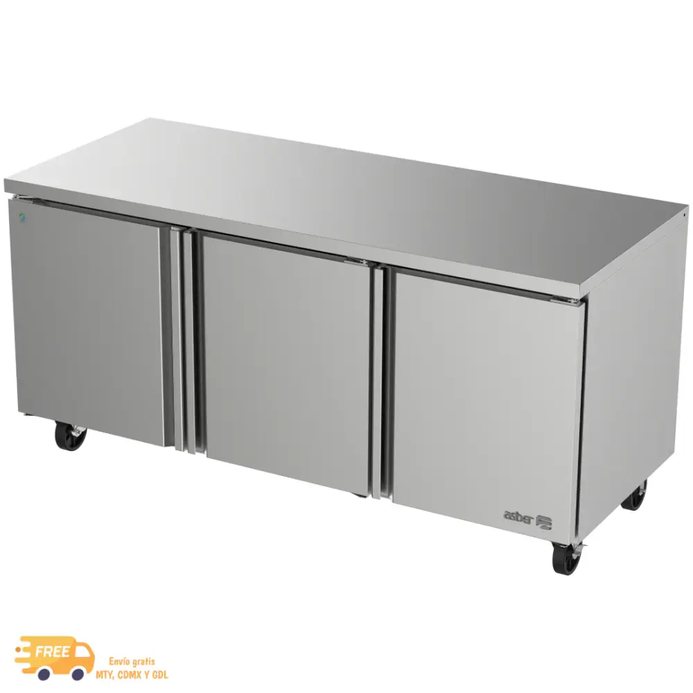ASBER AUTR-72 Mesa Refrigerada Bajo Mostrador 3 Puertas Solidas con Tapa de Cristal
