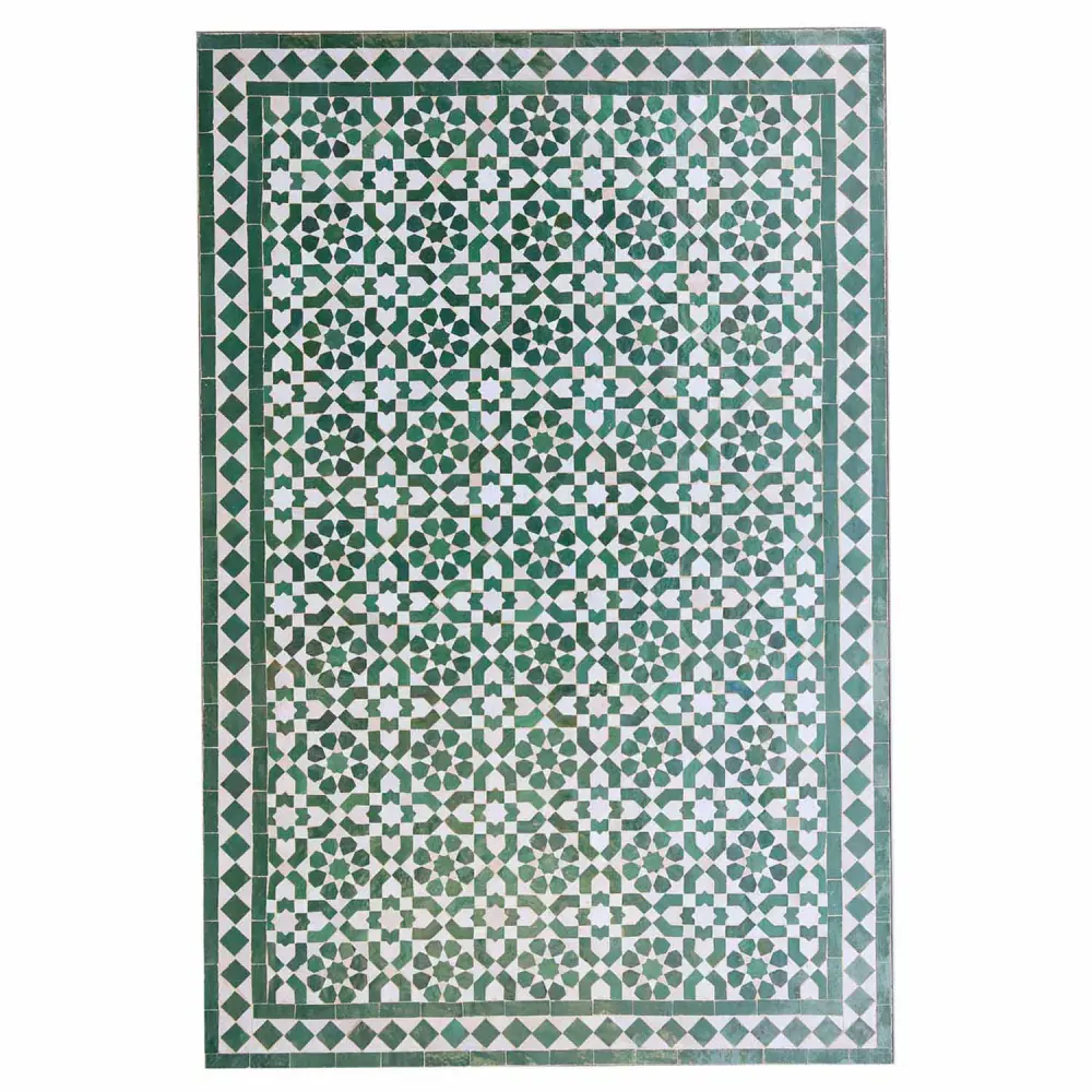 Porta Botellas Mesa de comedor mosaico 120x80 verde blanco esmaltado