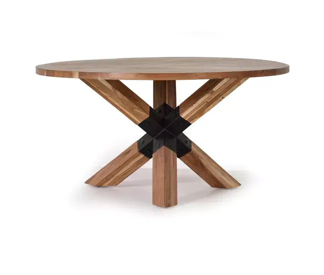 Surtidor de Bebidas Mesa de comedor en madera acacia natural y patas de acero negro 76x150x150