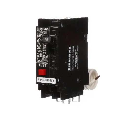 Siemens QE115 1 Pole 15 Amp 120 VAC 10 kA GFEP 30mA Plug Circuit Breaker