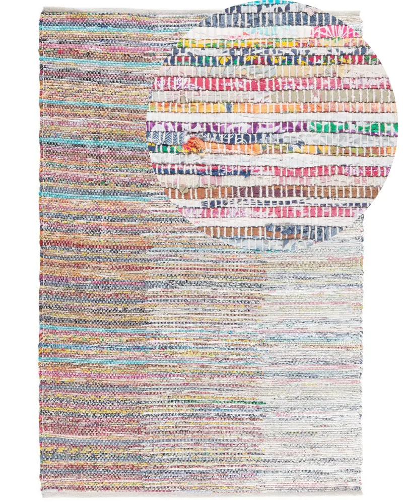 Alfombra de algodón blanco crema/azul/rosa 140 x 200 cm MERSIN