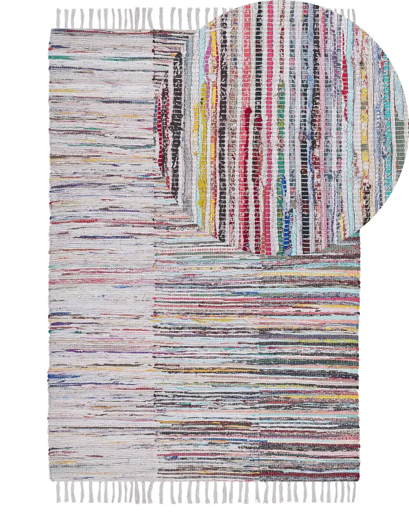 Alfombra de algodón blanco crema/azul/rosa 160 x 230 cm MERSIN
