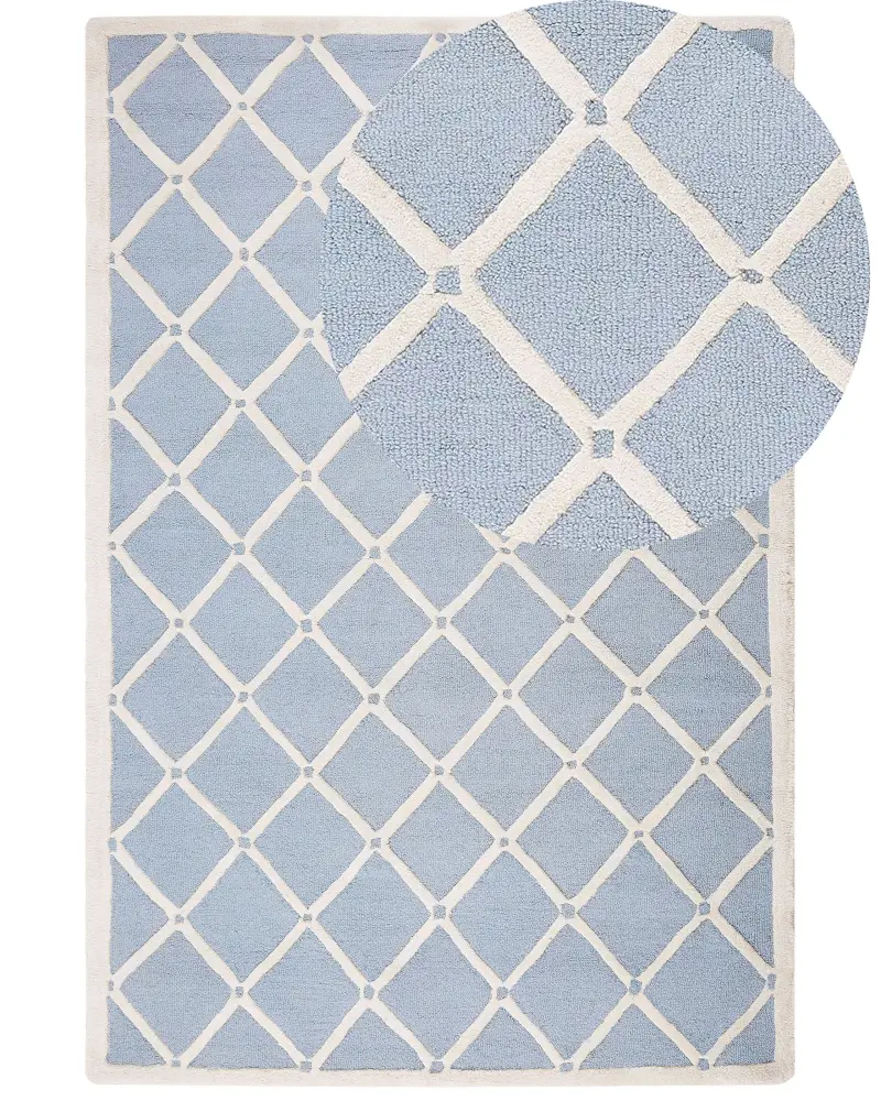 Alfombra de lana azul claro/beige claro 160 x 230 cm DALI