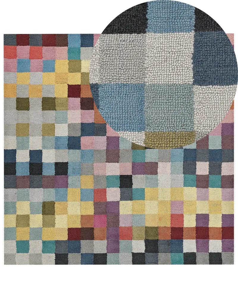 Alfombra de lana azul/amarillo 200 x 200 cm KANDIRA