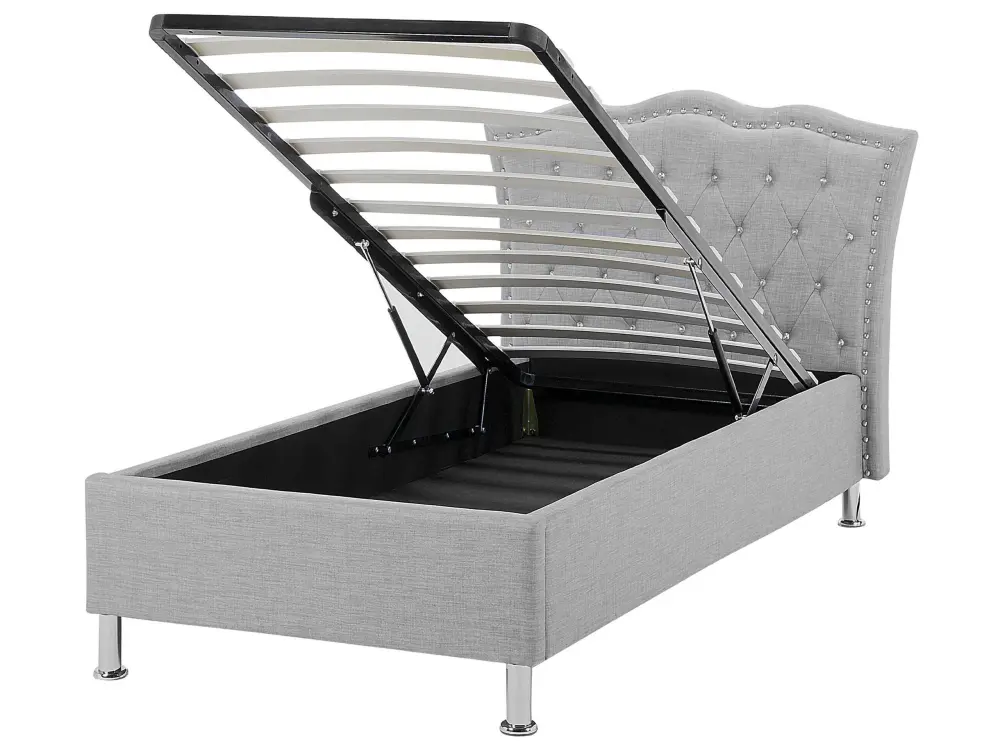 Cama con almacenaje tela metz 90 x 200 cm gris evidente