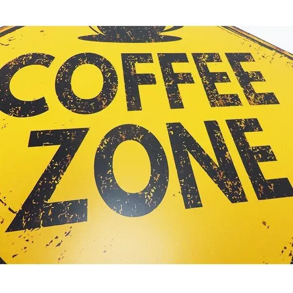 Placa decorativa Coffee Zone metálico 30 cm amarillo
