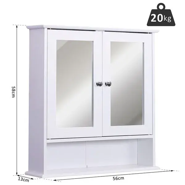 Armario de baño con espejo blanco 56x13x58 cm con Estante para Toallas