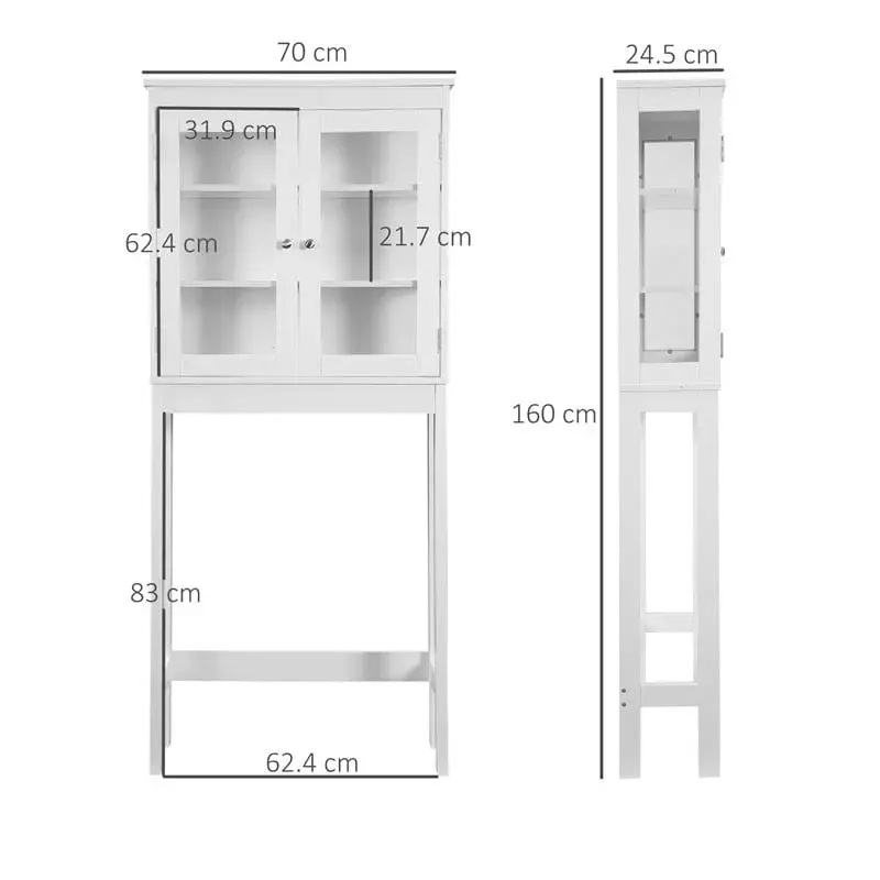 Armario de baño Kleankin sobre inodoro blanco 160x62,4x24,5 cm | Impermeable | Fácil Limpieza