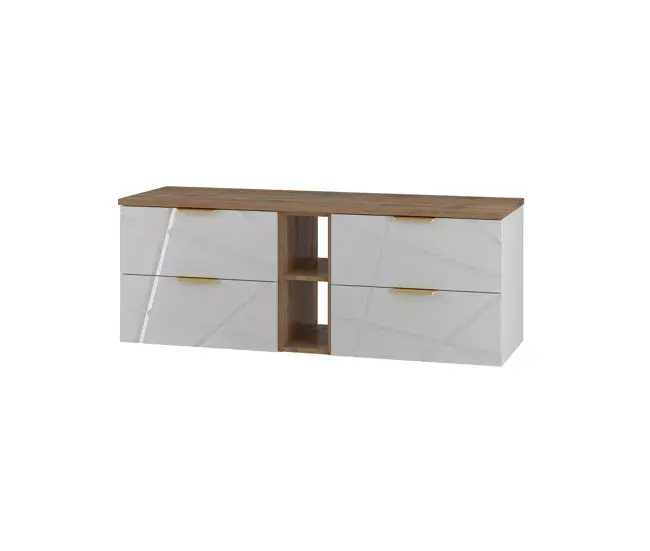 Cesto de Ropa Mueble bajo lavabo 140cm 2 compartimientos encimera Aurora Blanco y Madera