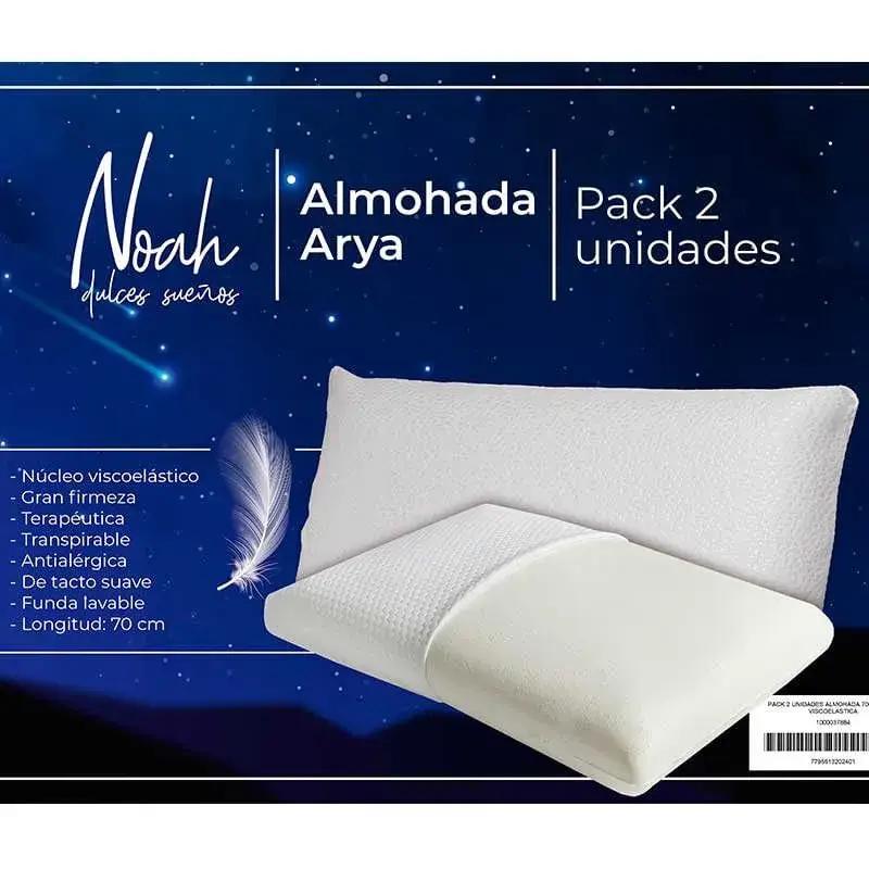 Pack de 2 almohadas Arya Noah núcleo viscoelástico blanco 70 cm