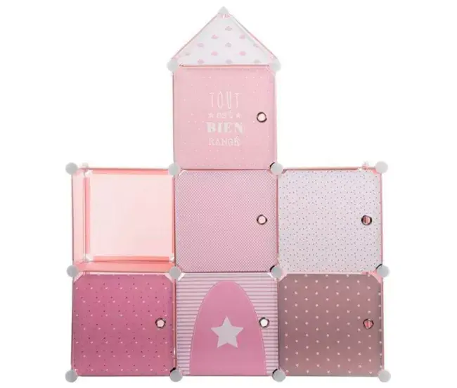 Estanterí infantil 7 módulos forma castillo rosa 109x94,5x32 cm de Madera de Pino