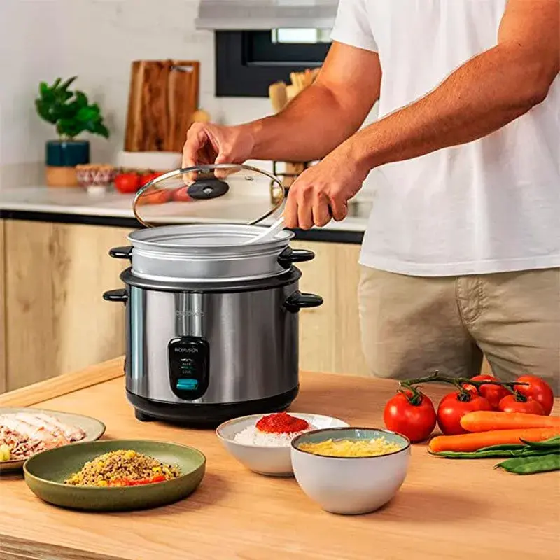Arrocera eléctrica Cecotec RiceFusion 7000 Inox 700W 1,8L inox/negro con Función de Mantener Calor