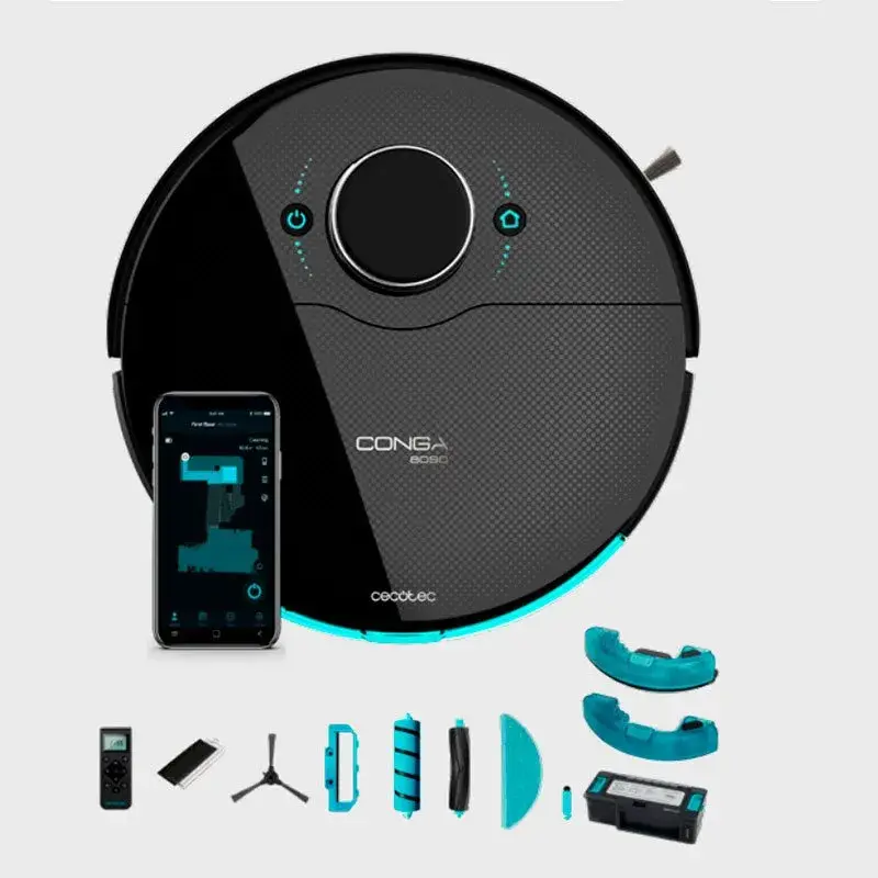 Robot Aspirador Cecotec Conga 8090 Ultra T Con App 4 En 1 Negro con Múltiples Accesorios