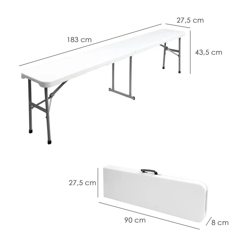 Banco Plegable Multifuncional, Portatil, Resistente,Multiusos 183x28x44 cm. Color Blanco para 12 Pares de Zapatos