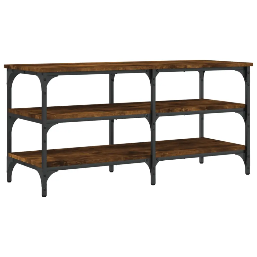 vidaXL banco zapatero madera ingenierí roble ahumado 100x38,5x49 cm con Estructura de Acero Reforzado