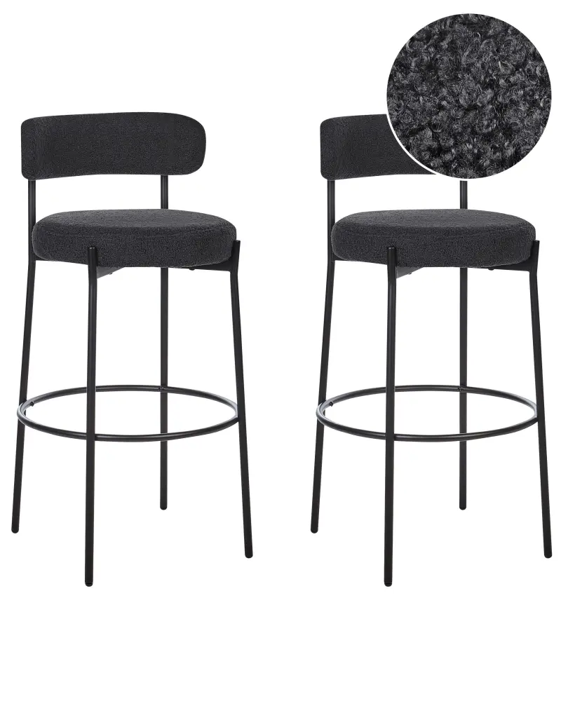 Bar Chair Set 2 Boucle Black ALLISON