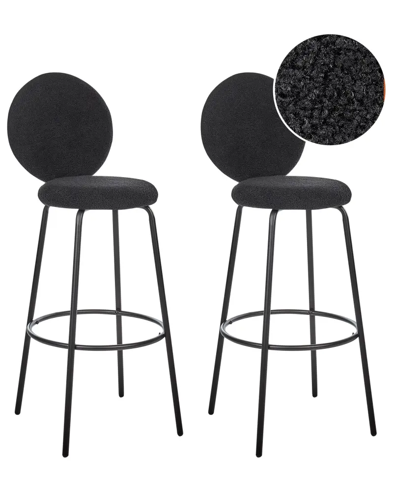 Bar Chair Set 2 Boucle Black EMERY