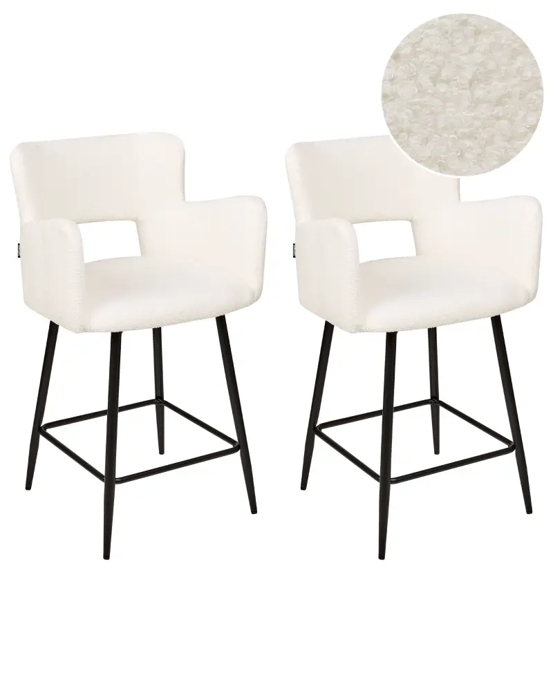 Bar Chair Set 2 Boucle Cream SANILAC