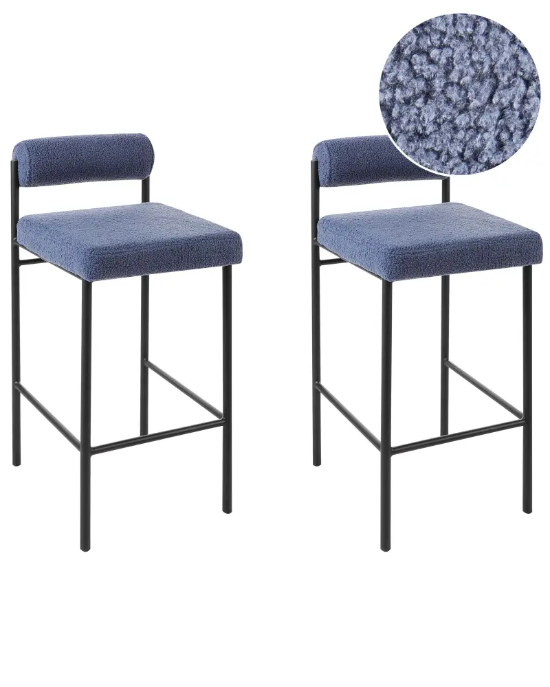 Bar Chair Set 2 Boucle Dark Blue AMAYA
