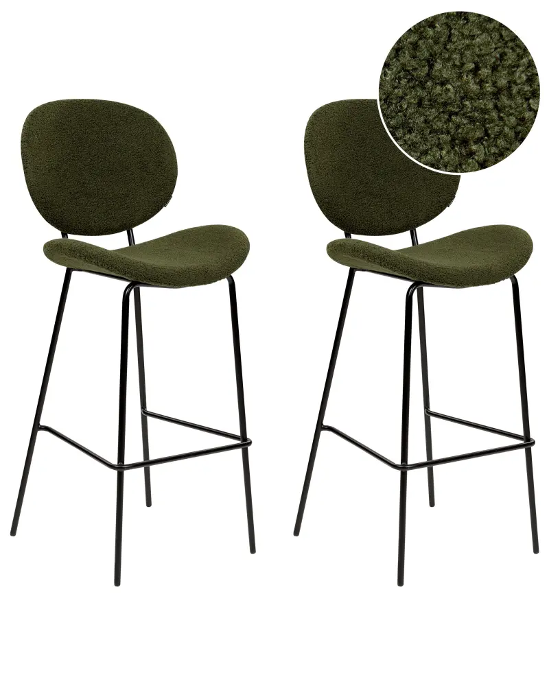Bar Chair Set 2 Boucle Dark Green LUANA