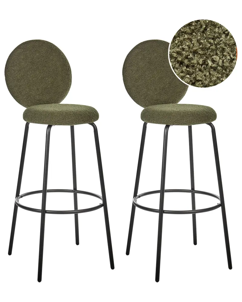 Bar Chair Set 2 Boucle Dark Green EMERY