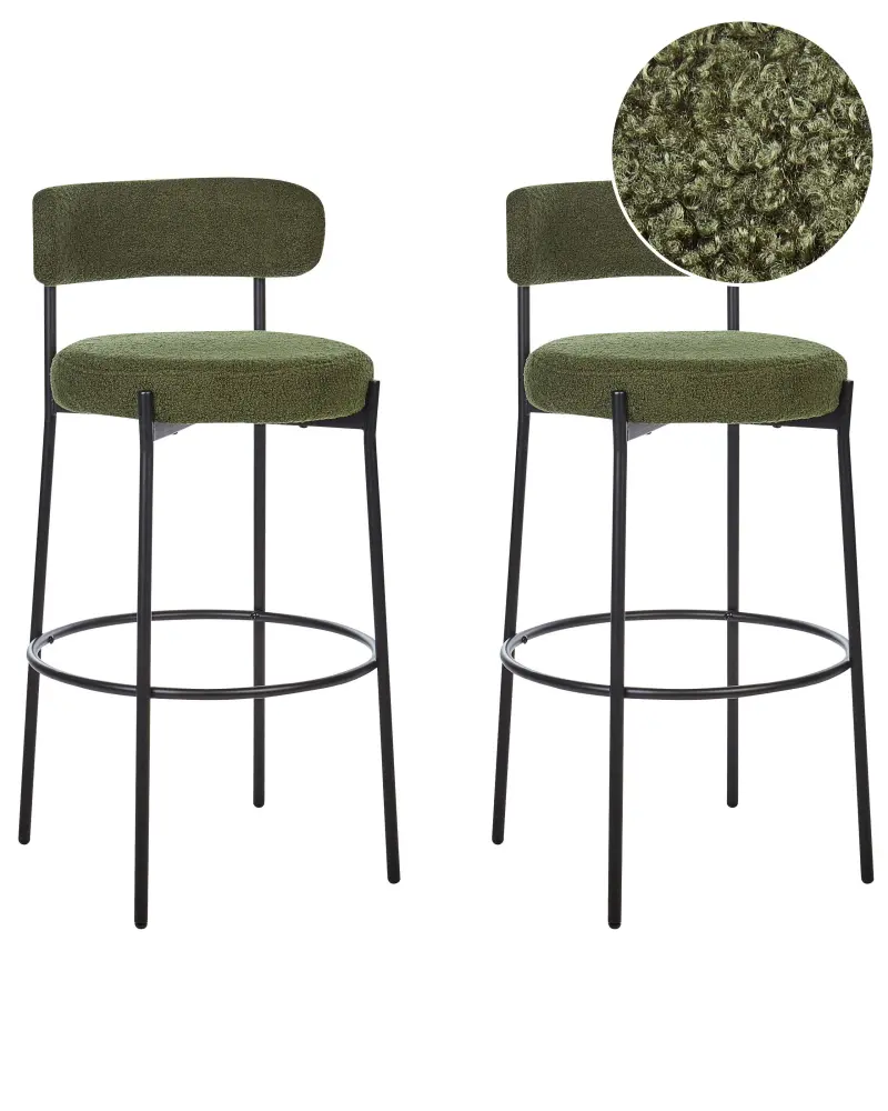 Bar Chair Set 2 Boucle Green ALLISON