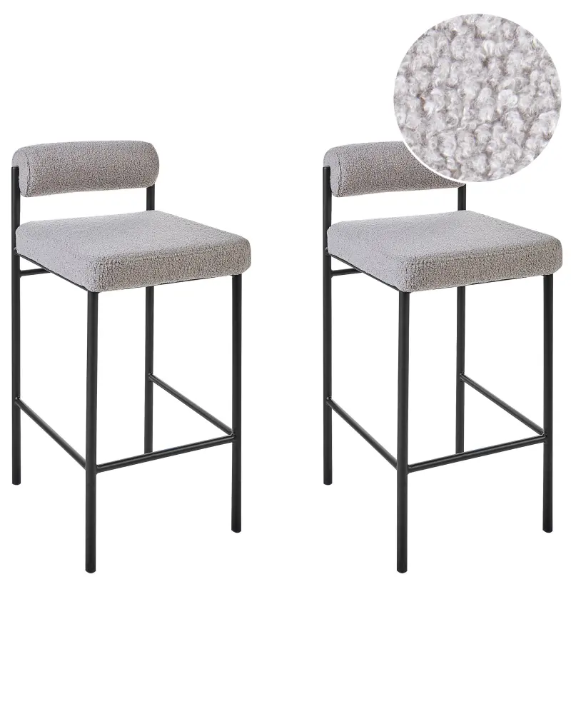 Bar Chair Set 2 Boucle Grey AMAYA