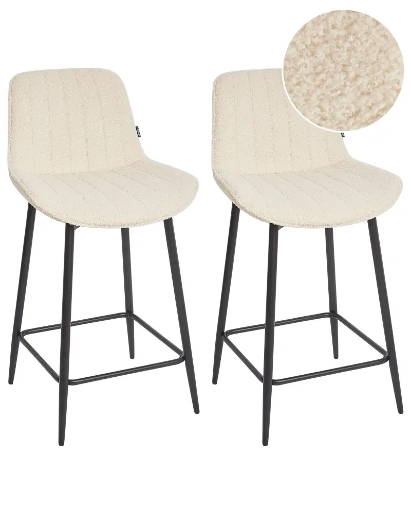 Bar Chair Set 2 Boucle Light Beige DUBROVNIK