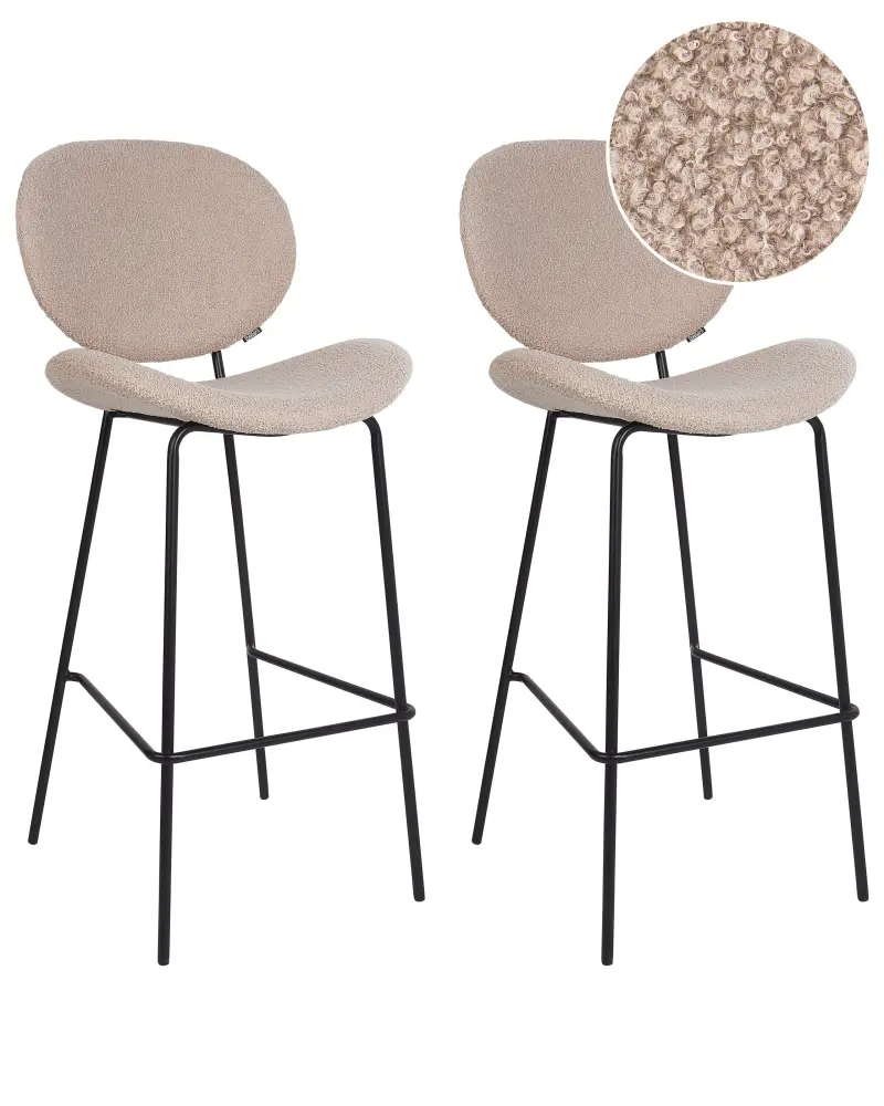 Bar Chair Set 2 Boucle Light Beige LUANA