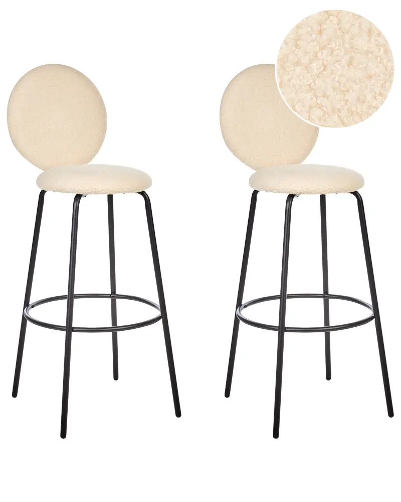Bar Chair Set 2 Boucle Light Beige EMERY