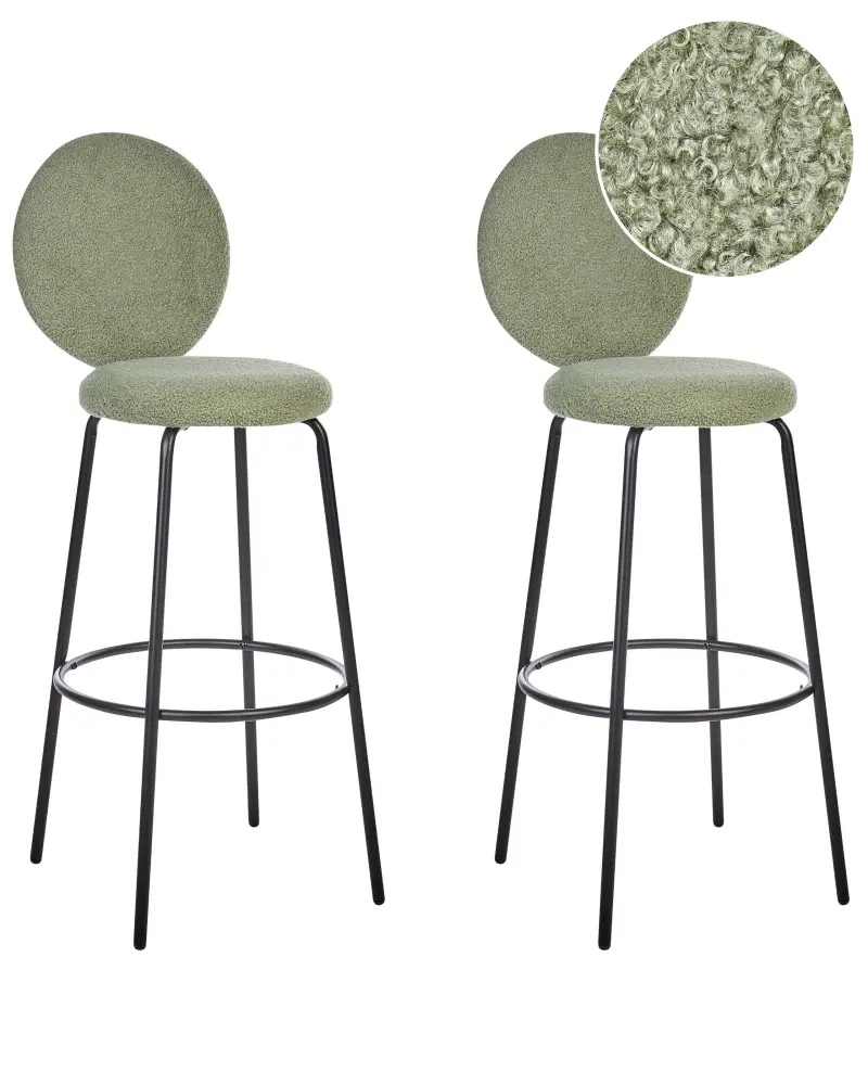 Bar Chair Set 2 Boucle Light Green EMERY