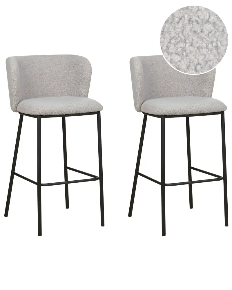 Bar Chair Set 2 Boucle Light Grey MINA