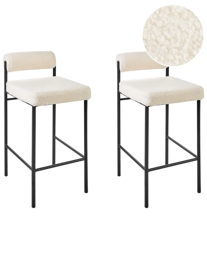 Bar Chair Set 2 Boucle Off-White AMAYA
