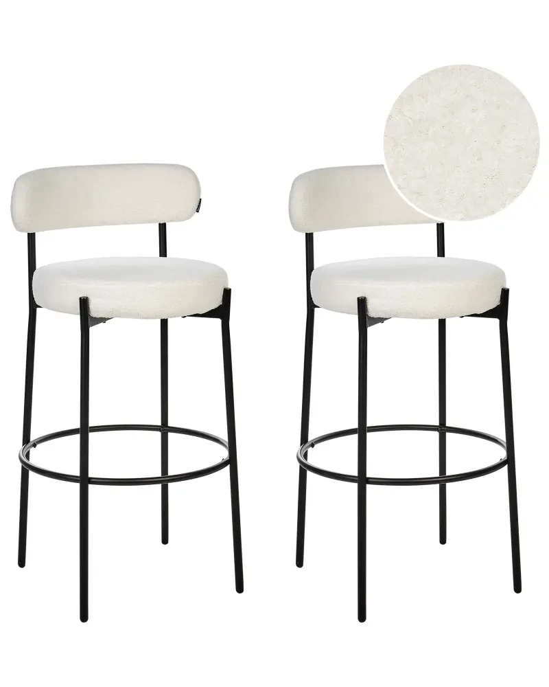 Bar Chair Set 2 Boucle White ALLISON
