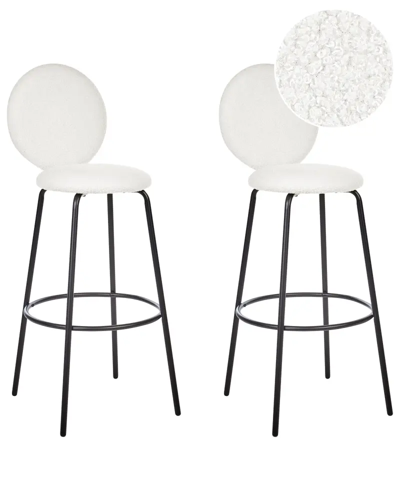 Bar Chair Set 2 Boucle White EMERY