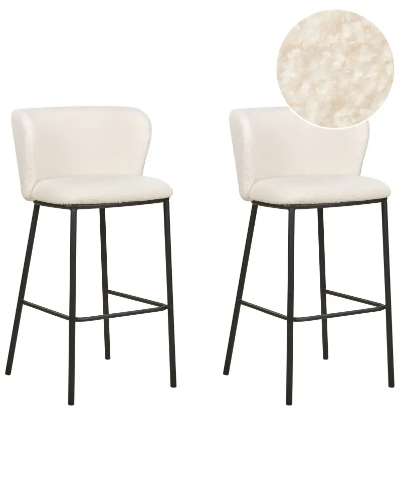 Bar Chair Set 2 Boucle White MINA