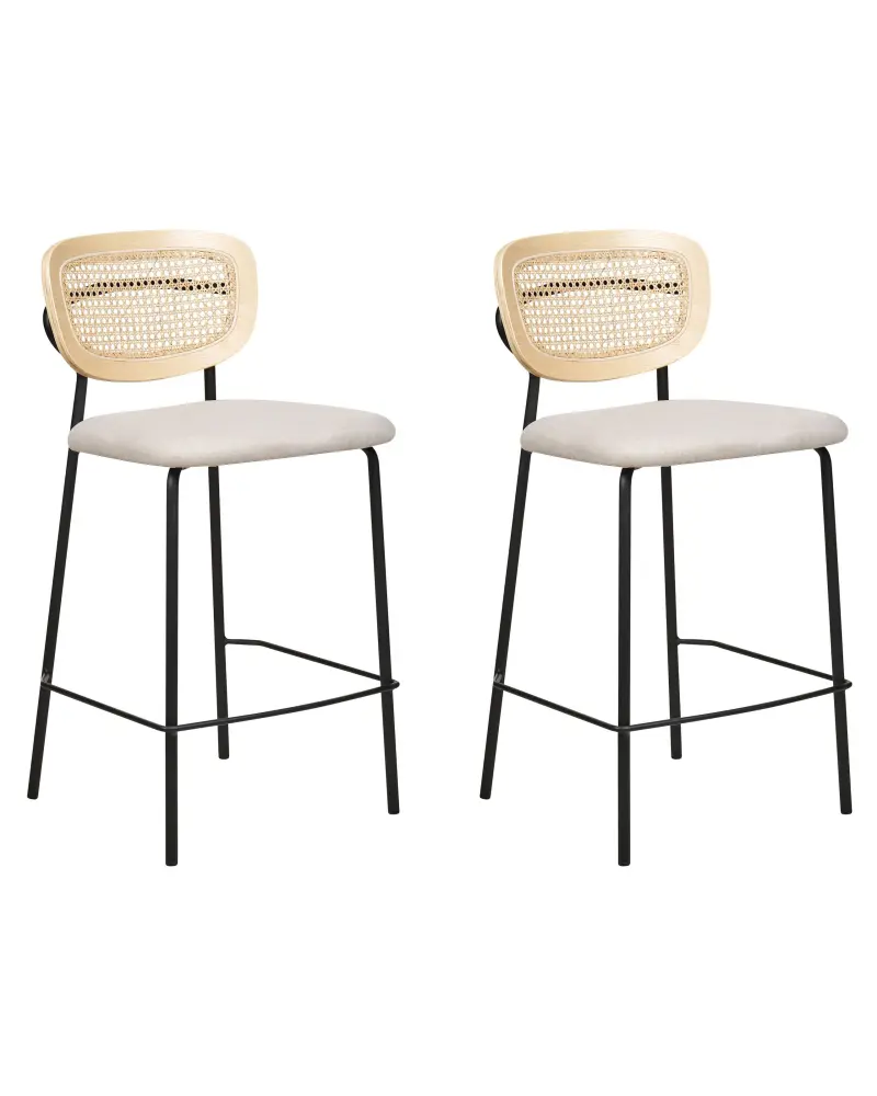 Bar Chair Set 2 Fabric Light Beige MAYETTA