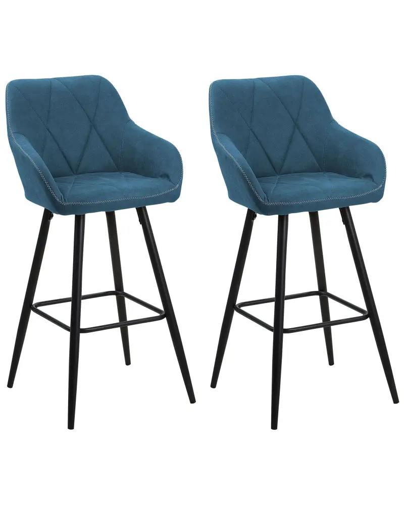 Bar Chair Set 2 Fabric Sea Blue DARIEN
