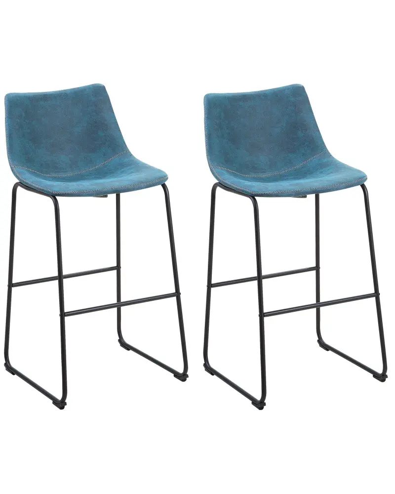 Bar Chair Set 2 Fabric Sea Blue FRANKS