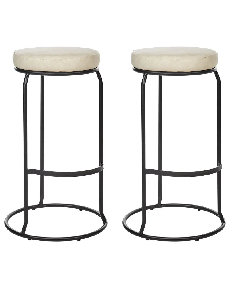 Bar Chair Set 2 Faux Leather Light Beige MILROY