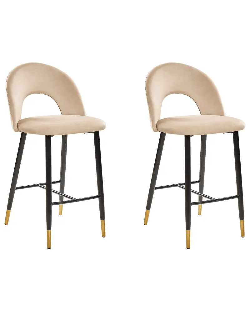 Bar Chair Set 2 Velvet Beige FALTON
