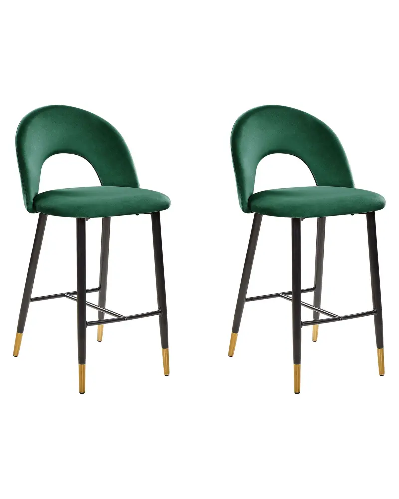 Bar Chair Set 2 Velvet Emerald Green FALTON