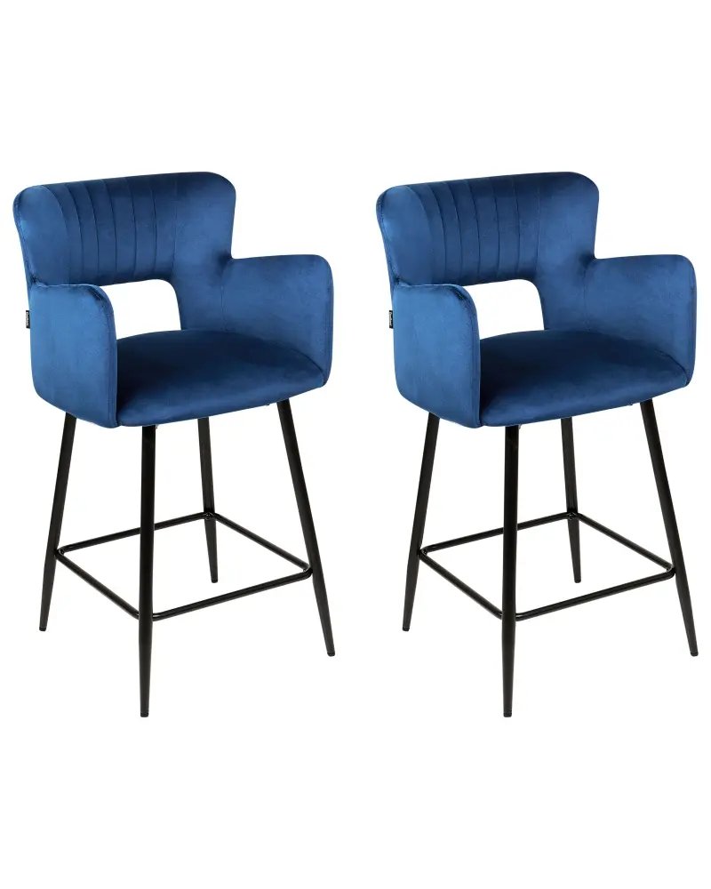 Bar Chair Set 2 Velvet Navy Blue SANILAC